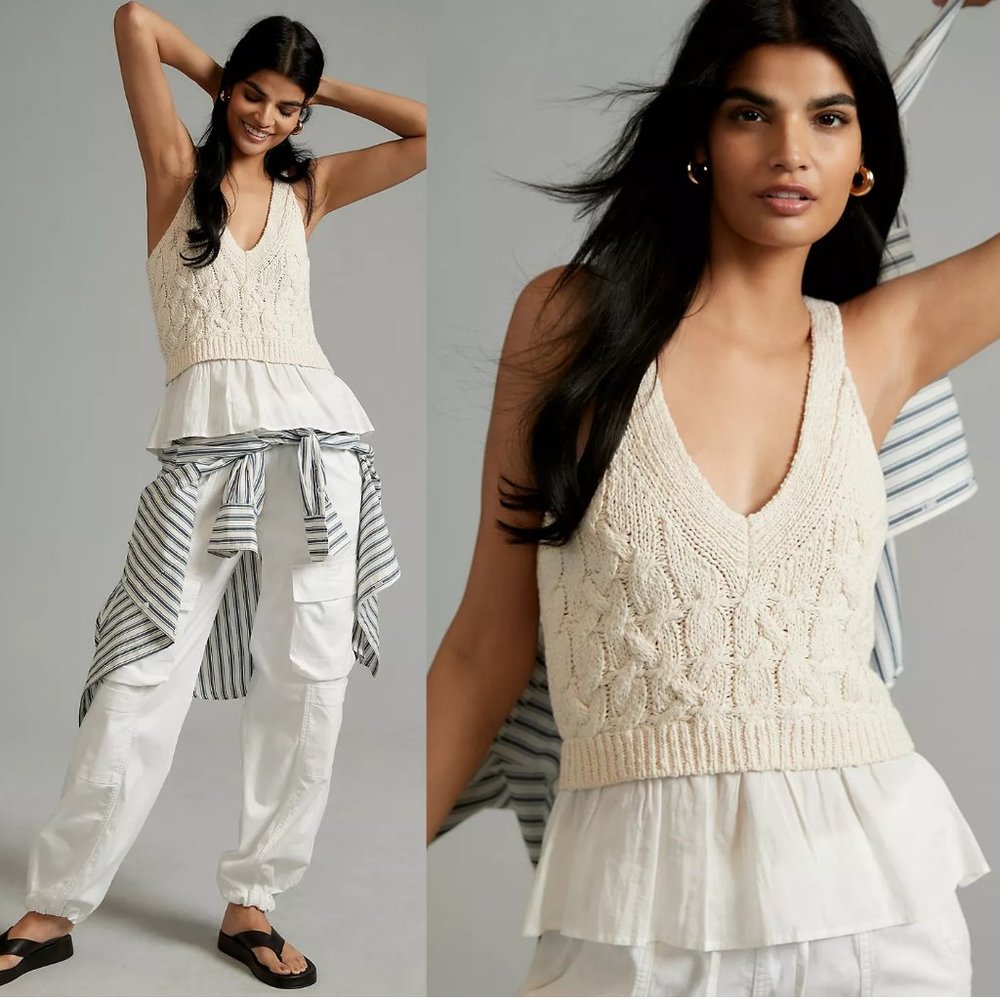 By Anthropologie Twofer Cable-Knit Sweater Tank top size L new with tag